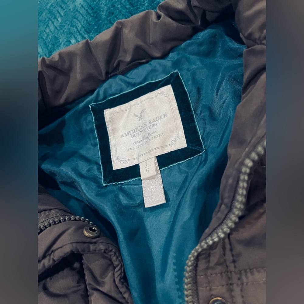 AEO Cottagecore Brown Quilted Puffer Vest Teal Satin Lining Large Cabincore Cozy - Picture 3 of 8